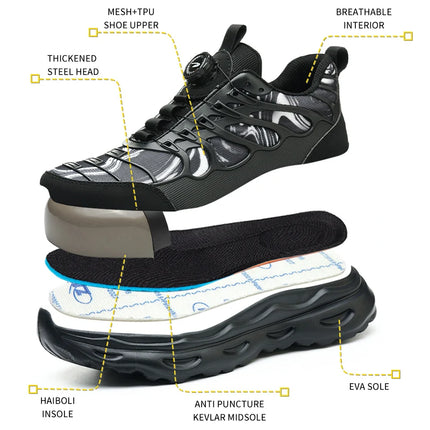 2025 Rotating button Safety Shoes Men Anti smashing Anti piercing Work Shoes Men Steel Toe shoes Non-slip Indestructible shoes