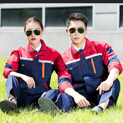 Mens Factory Work Shirt Uniform Long Sleeve Turn-Down Collar Workwear Motor Mechanic Repair Workshop Two-pocket T-shirts Tops-KarWorkwear