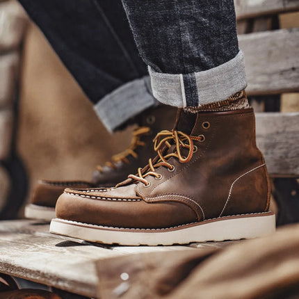 Maden Vintage 875 Ankle Boots Durable Leather High-top Shoes For Men Winter Round Toe Cowboy Boots Safety Work Shoes-KarWorkwear