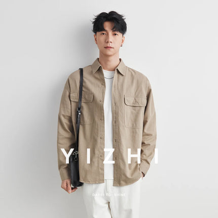 Workwear Shirts for Men 2025 Spring and Autumn New 100% Cotton Long-Sleeve Blouse Vintage Pockets Basic Men's Clothing Jacket