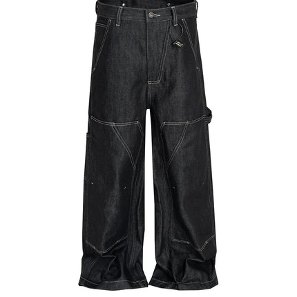MIJKO Black Original Cow Jeans Wood Trousers Bright Line Design Comfortable Fit Workwear Casual Pants ZJ118