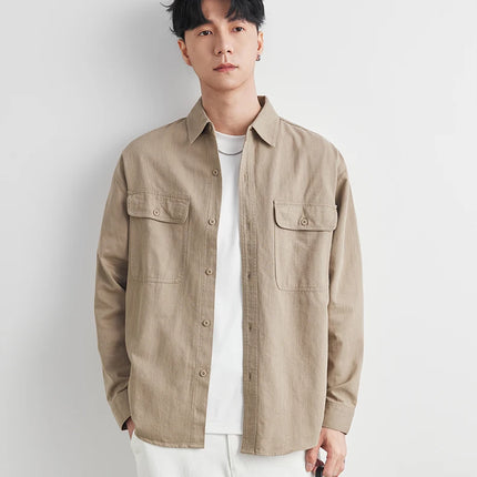 Workwear Shirts for Men 2025 Spring and Autumn New 100% Cotton Long-Sleeve Blouse Vintage Pockets Basic Men's Clothing Jacket