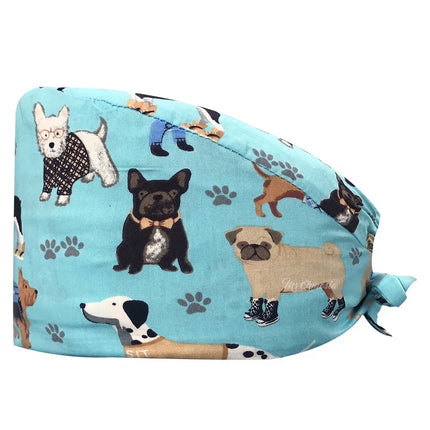 Cartoon Doctor Operating Room Pattern Printed Nursing Head Cap Lab Scrub Pet Hospital Surgical Hat Unisex Dentist Scrub Cap 2023