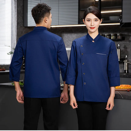 Men chef jacket with apron Long Sleeve Chef uniform Restaurant Cook Coat Chef T-shirt Work Uniform Hotel Clothes Logo women-KarWorkwear
