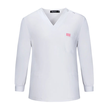 Unisex Scrub Tops V-neck Surgical Uniform Long Sleeved Surgery Clothes Overalls Pet Grooming Nursing Uniform Dentistry Work Coat-KarWorkwear