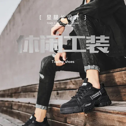 Men's Work Boots with PU Leather Are Versatile Trendy High-quality Comfortable and Feature A Retro Style with Round Toe