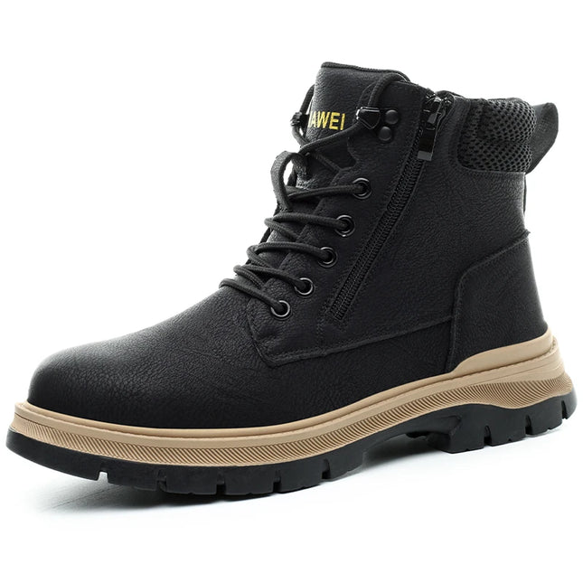 Men Work Boots Puncture-Proof  Waterproof Work Shoes Steel Toe Safety Boots Industrial Indestructible Boots Side Zipper Shoes