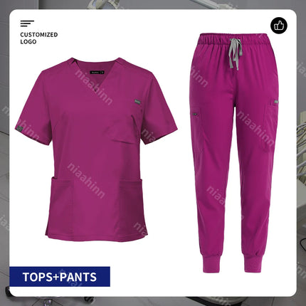 V-neck Nurse Scrubs Workwear Short Sleeve Surgical Nursing Uniforms Women Dental Clinic Scrub Medical Uniforms Customizable Logo-KarWorkwear