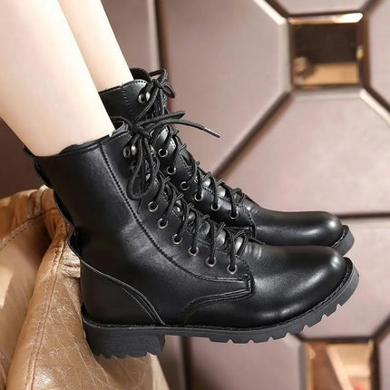 Ladies Boots Elegant with Low Heels Footwear Biker Shoes for Women Mid Calf Black Work Half High Gothic Boot Goth Gyaru Y2k Hot-KarWorkwear