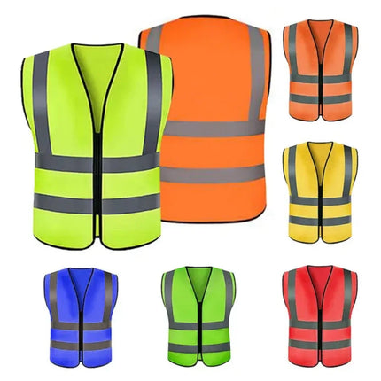 Four zipper style,Reflective vest, construction site, environmental sanitation, traffic, yellow reflective vest, multiple pocket