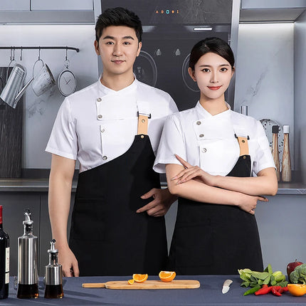 black chef uniform Chef Jacket Short Sleeve Cook Coat Chef T-shirt Baker Work Uniform Waiter Restaurant Hotel Clothes women Logo-KarWorkwear