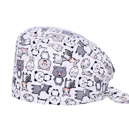 Clearance Pattern Scrub Cap Tie Back Working Hat 100% Cotton Washable Sweatband Beautician Dust Proof Scrub Caps-KarWorkwear