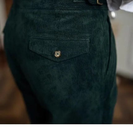 Italian Style Corduroy Naples Suit Pants Men High-waisted Adjustable Belt Straight Trousers Autumn  England Business Casual Pant