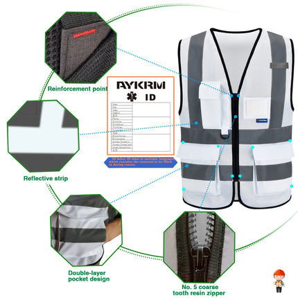 AYKRM 21 Colour （XS-8XL) Hi Vis Viz High Visibility Reflective Zip Pocket Security Waistcoats Jacket Workwear Vests