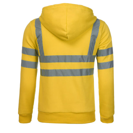 Man Sweatshirt Fashion High Visibility Mens Road Work Jacket Men'S Reflective Strip Hoodies Color Block Long Sleeve Work Coat