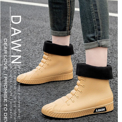 Versatile Casual Short-barreled Waterproof Shoes Men Women Lined With Fleece Warmth Anti-slip Wear-resistant Outdoors Rain Boots