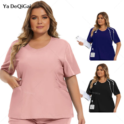 Medical Nurse Uniforms Nursing Scrubs Tops For Women Short Sleeve XXL Beauty Work Blouse Pockets Surgical Uniform Clinical Shirt-KarWorkwear