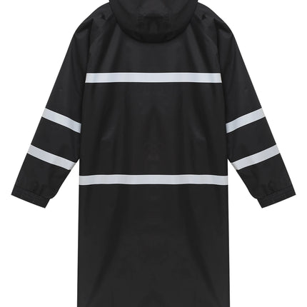 Adult Solid Color Raincoat Long Sleeve Hooded Reflective Stripe Jacket Traffic Office/Firefighter Work Uniform Emergency Poncho-KarWorkwear
