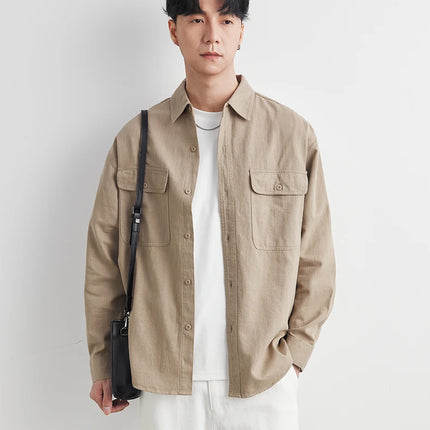 Workwear Shirts for Men 2025 Spring and Autumn New 100% Cotton Long-Sleeve Blouse Vintage Pockets Basic Men's Clothing Jacket