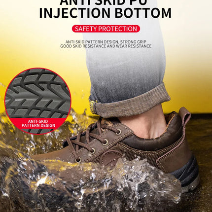 Safety shoes men's leather welding shoes anti-smashing, anti-puncture, non-slip sports Steel toe soft work boots for women-KarWorkwear