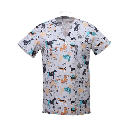 Pet Clinic Vet Work Uniforms Women Nurse Accessories Animal Printed Hospital Doctor Nursing T-Shirt Medical Scrubs Clothes Tops-KarWorkwear