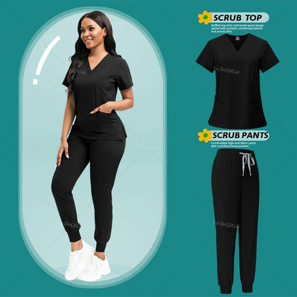 Women Uniform Nursing Scrubs Set Doctor Nurse Workwear Beauty Salon Spa Clothes Scrub Shirt Pants Unisex Medical Nursing Uniform-KarWorkwear