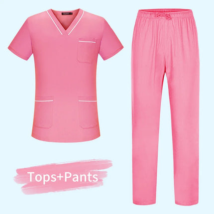 Short Sleeved Surgical Medical Suit Button Unisex Nursing Top+pant Hospital Doctor Nurse Work Clothes Pet Grooming Scrub Uniform-KarWorkwear