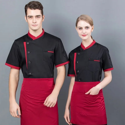 Short Sleeve Chef Jacket Set Hotel Kitchen Work Uniform Cook Restaurant Cooking Shirts+Hat+Apron-KarWorkwear