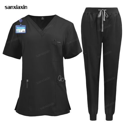 Short Sleeves V Neck Hospital Uniforms Unisex Nurse Uniform Medical Scrubs Set Doctor Surgical Scrubs Nursing Uniform Jogger Set-KarWorkwear