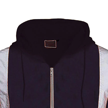 Men Reflective Stripe Hoodie Sweatshirt Long Sleeve Fitting Zipper Hooded Pullover Sanitation Workers Work Clothes Sweatshirt