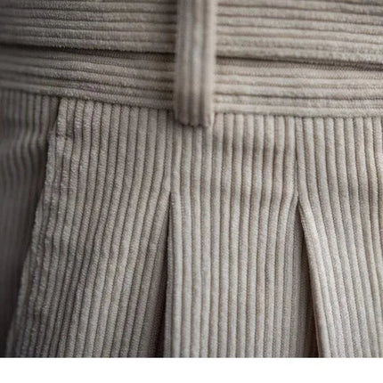 Italian Style Corduroy Naples Suit Pants Men High-waisted Adjustable Belt Straight Trousers Autumn  England Business Casual Pant