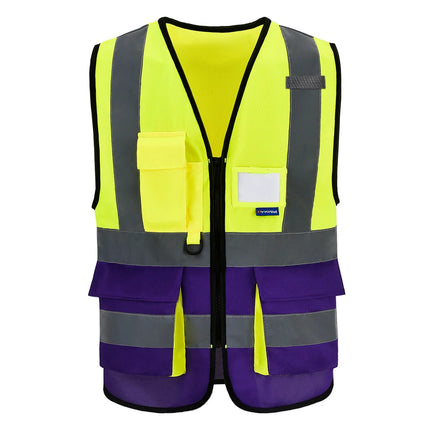 AYKRM High Visibility Reflective Vest  Safety Zip Pocket Hi Viz Security Waistcoats Multi Customized Logo Construction