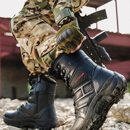 High Quality Men's Brand High-Top Leather Boots Breathable Desert Combat Men's Boots Outdoor Shoes Non-slip Hiking Ankle Boots
