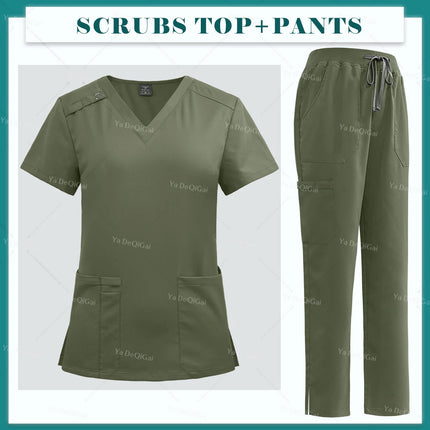 Medical Nurse Uniforms Summer Fashion Women Surgical Uniforms High-end Fabric Scrubs Clothes Nursing Workwear Elastic Tops Pants-KarWorkwear
