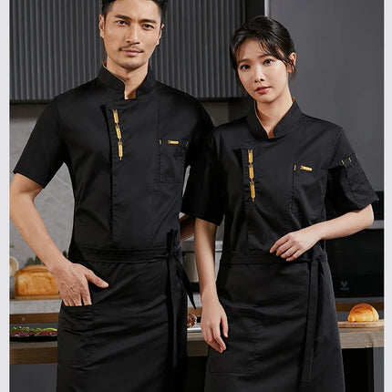 Cook Jacket Catering  Cooking White Shirt Restaurant Kitchen Chef T-shirt Baker Work Uniform Waiter Hotel Clothes Cafe Overalls-KarWorkwear