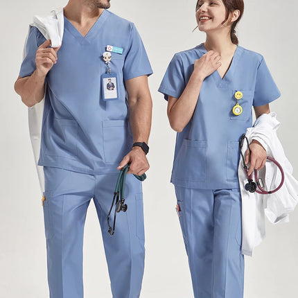 Ultra Light Scrub Set Medical Nurse Uniform for Women Men Hospital Doctor Workwear Poplin Fabric Veterinary Surgical Outfit 8020-KarWorkwear