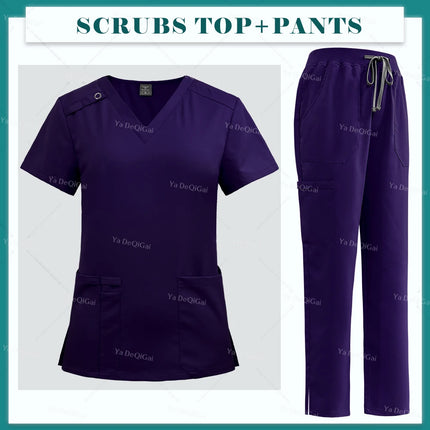 Medical Nurse Uniforms Summer Fashion Women Surgical Uniforms High-end Fabric Scrubs Clothes Nursing Workwear Elastic Tops Pants-KarWorkwear