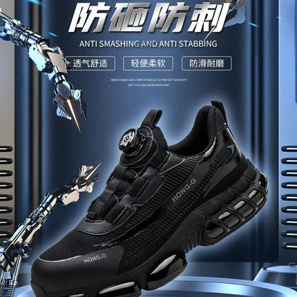 Rotating Button Men Safety Shoes Protective Sneakers Steel Toe Cap Anti-smash Work Shoes Fashion Indestructible Boots Security-KarWorkwear