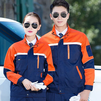 Mens Factory Work Shirt Uniform Long Sleeve Turn-Down Collar Workwear Motor Mechanic Repair Workshop Two-pocket T-shirts Tops-KarWorkwear