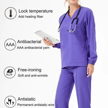 Unisex Medical Scrubs Set New Heat Preservation Thermostatic Fabric Nursing Robe Suit for Winter  Paramedic Coveralls Uniforms