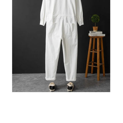 Spring Men Jumpsuits Long Sleeve Multi-pocket Beam Feet Overalls Streetwear Clothing Cargo Pants Hip Hop White Coverall Trousers