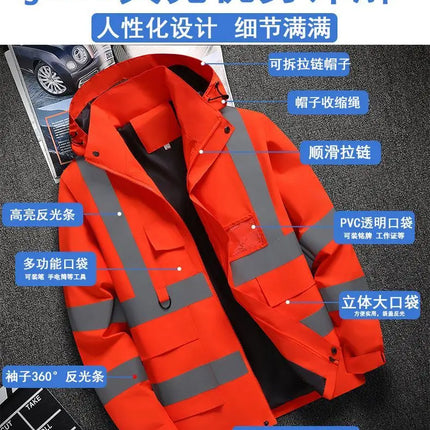 Men's Work Jacket with Reflective Stripes, Custom Logo Available, Casual Autumn Winter Coat for Men
