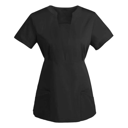 Korean Version SPA Uniforms Women Beauty Salon Scrubs Tops Slim Fit Healthcare Tunic Short Sleeve Patchwork Blouses Wholesale-KarWorkwear