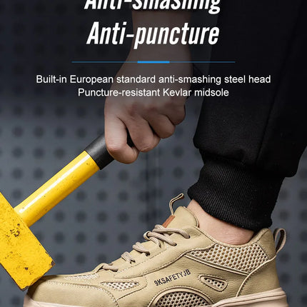 Work Shoes Hollow Breathable Steel Toe Boots Lightweight Safety Work Shoes Anti-slippery For Men Women Male Work Sneaker