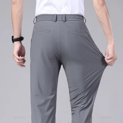 Spring Summer Men's Casual Pants Business Stretch Slim Fit Elastic Waist Jogger Korean Classic Thin Black Gray Trousers Male