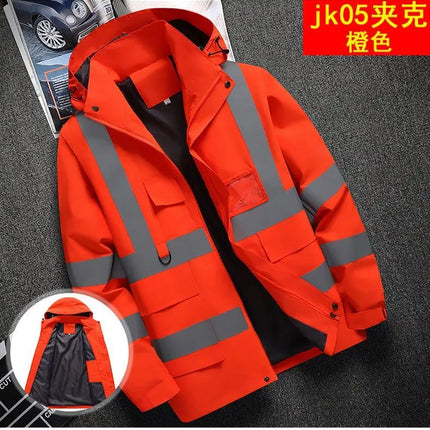 Men's Work Jacket with Reflective Stripes, Custom Logo Available, Casual Autumn Winter Coat for Men