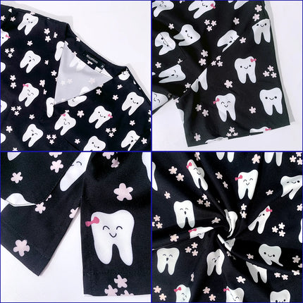 Men's Work Uniform Teeth Print Dentist Comfortable Short Sleeve Scrubs V-Neck Top Clinic Pharmacy Nursing Accessories Blouse New-KarWorkwear