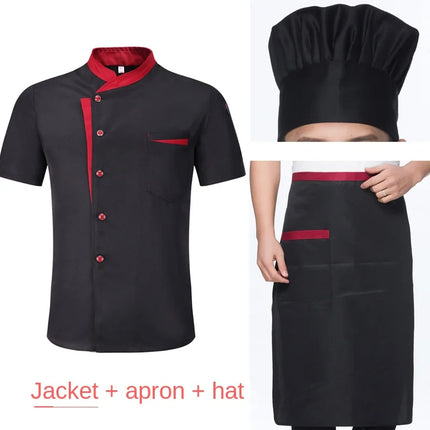 Short Sleeve Chef Jacket Set Hotel Kitchen Work Uniform Cook Restaurant Cooking Shirts+Hat+Apron-KarWorkwear
