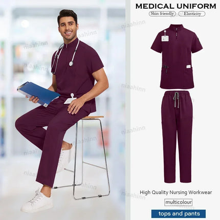 High Quality Hospital Nurse Scrubs Sets Male Men Unisex Scrub Top Pants Sets Slim Fit Medical Scrubs Healthcare Pharmacy Uniform-KarWorkwear