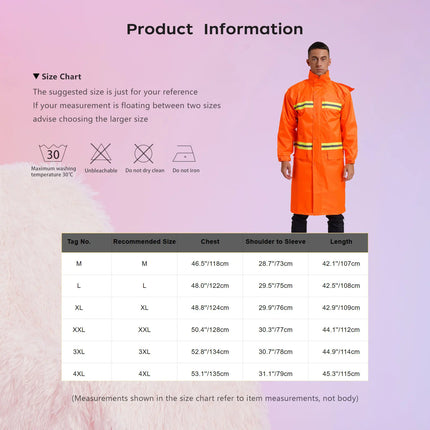 Adult Solid Color Raincoat Long Sleeve Hooded Reflective Stripe Jacket Traffic Office/Firefighter Work Uniform Emergency Poncho-KarWorkwear